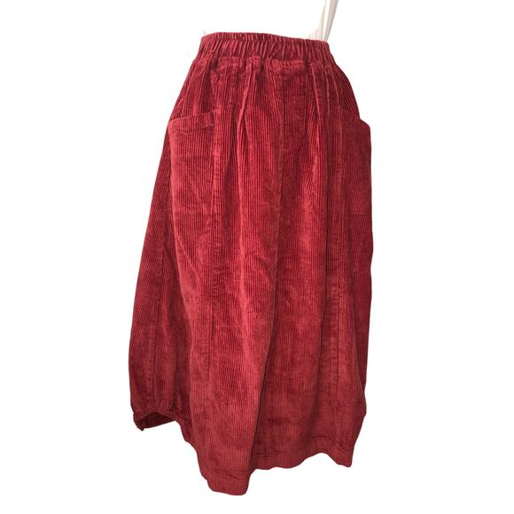 Lagenlook Corduroy Skirt Size S/M Slouchy Asymmetrical Midi Elastic Waist Fall - Picture 2 of 8